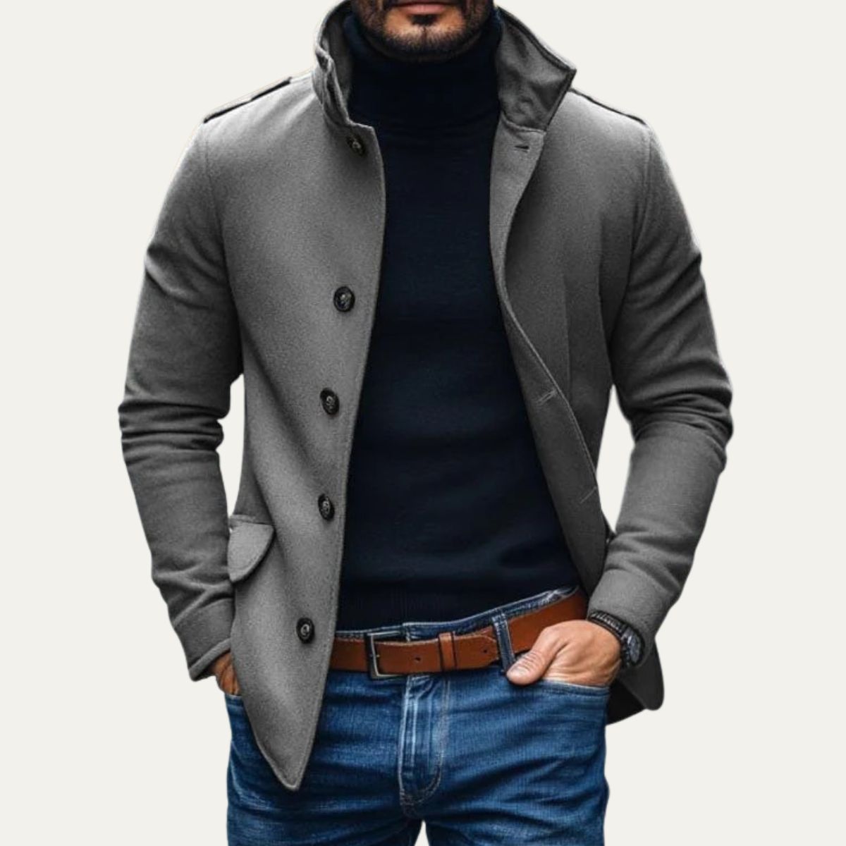 JUST | Manteau d'hiver long pour homme, coupe ajustée et fermeture classique à boutons