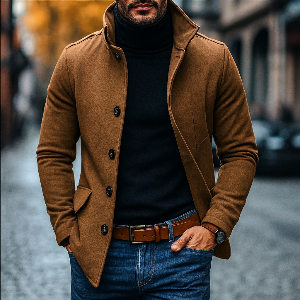 JUST | Manteau d'hiver long pour homme, coupe ajustée et fermeture classique à boutons