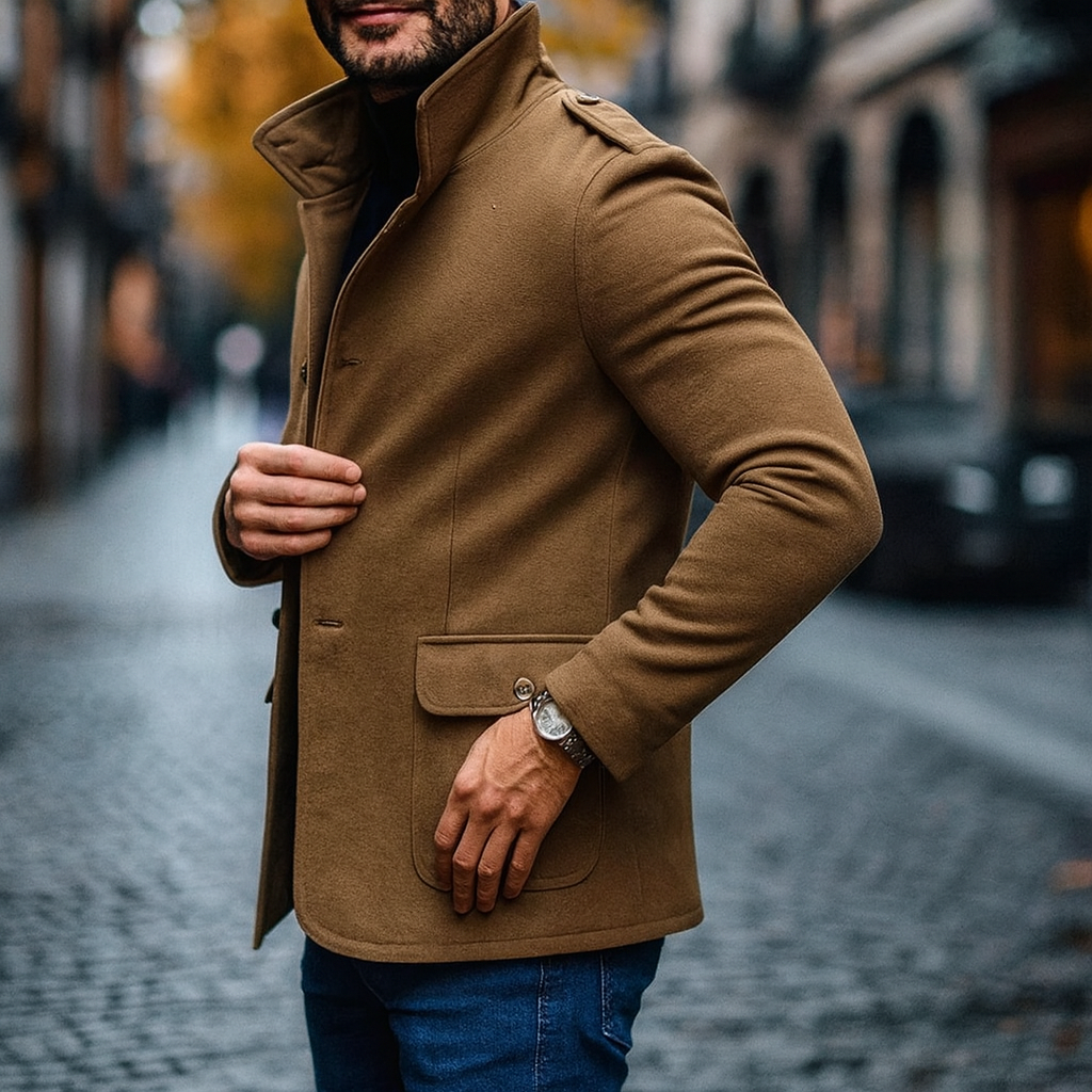 JUST | Manteau d'hiver long pour homme, coupe ajustée et fermeture classique à boutons